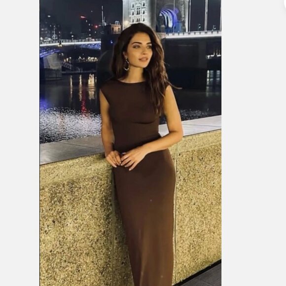 Zara Polyamide Midi Dress Red Size Medium - Picture 4 of 10